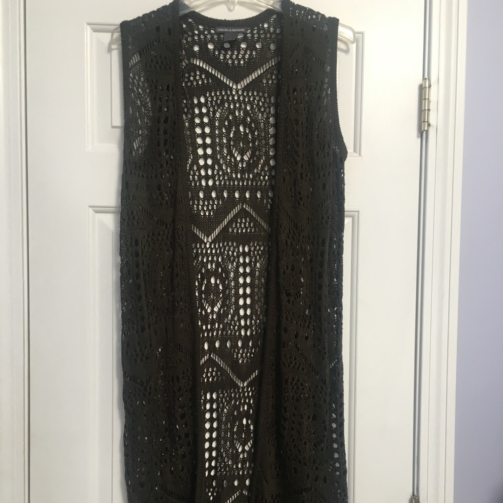 Olive green crochet vest